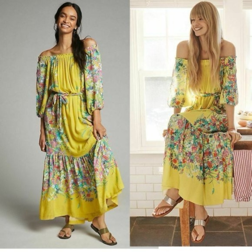 Anthropologie Eliora Yellow Floral Maxi Dress